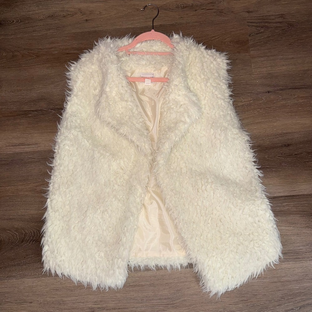 Melrose and Market Nordstrom Faux Fur Vest Open Front Ivory Teddy Shag Medium